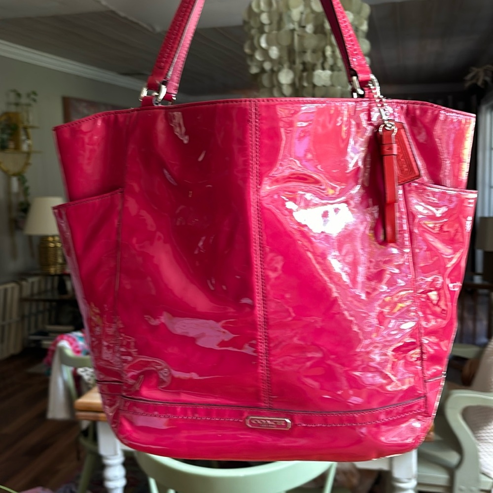 Coach hot pink patent leather tote
